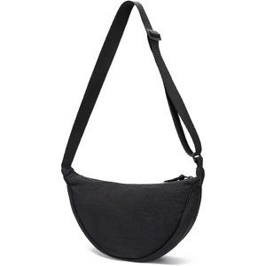 Women Men Black Small Sling Crossbody Bag with Half Moon Shape